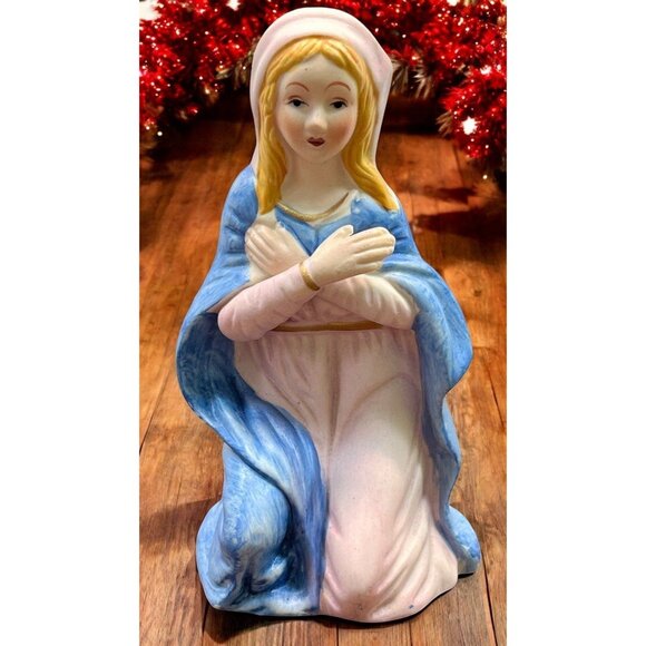 Vintage Homco Christmas Nativity Mary Kneeling Figurine Bisque Ceramic Kneeling - Picture 1 of 9